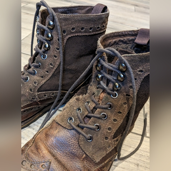 Men's ASTON GREY leather boots faux fur lined wingtip dark whiskey brown - Picture 3 of 6